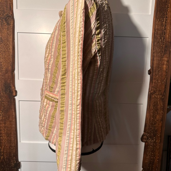 Stylish Cabi Women's Green and Pink Striped Jacket | Size 8 | 100% Cotton - Picture 6 of 10